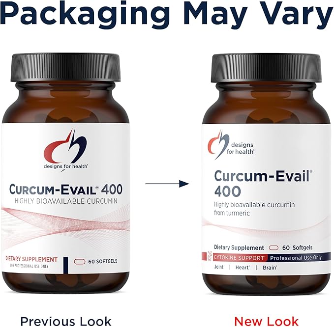 Designs for Health Curcum-Evail 400 - Bioavailable Turmeric Curcumin Supplements - Evail Emulsification Technology - Curcumin C3 Complex with Turmeric Oil + Vitamin E Non-GMO (60 Softgels)
