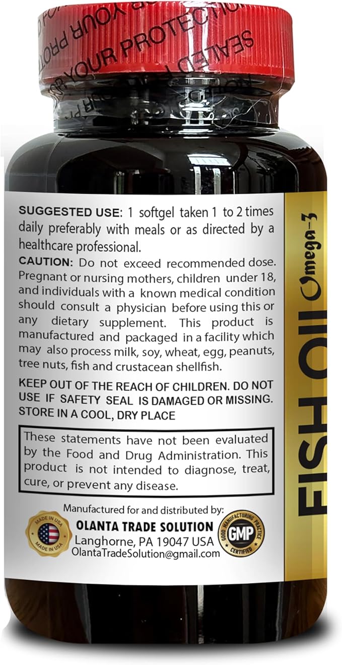 Fish Oil Omega 3 Supplements - Fish Oil Liquid for Adults Non-GMO and Gluten Free Supplement Burpless Fish Oil Supplement Brain &amp Immune Support - 2 Bottles 120 Capsules