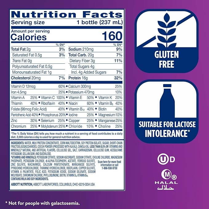 Ensure High Protein Bottled Milk Chocolate Nutrition Shake with Fiber Ready to Drink 16g Protein and 27 Vitamins and Minerals 8 fl oz 24 Pack