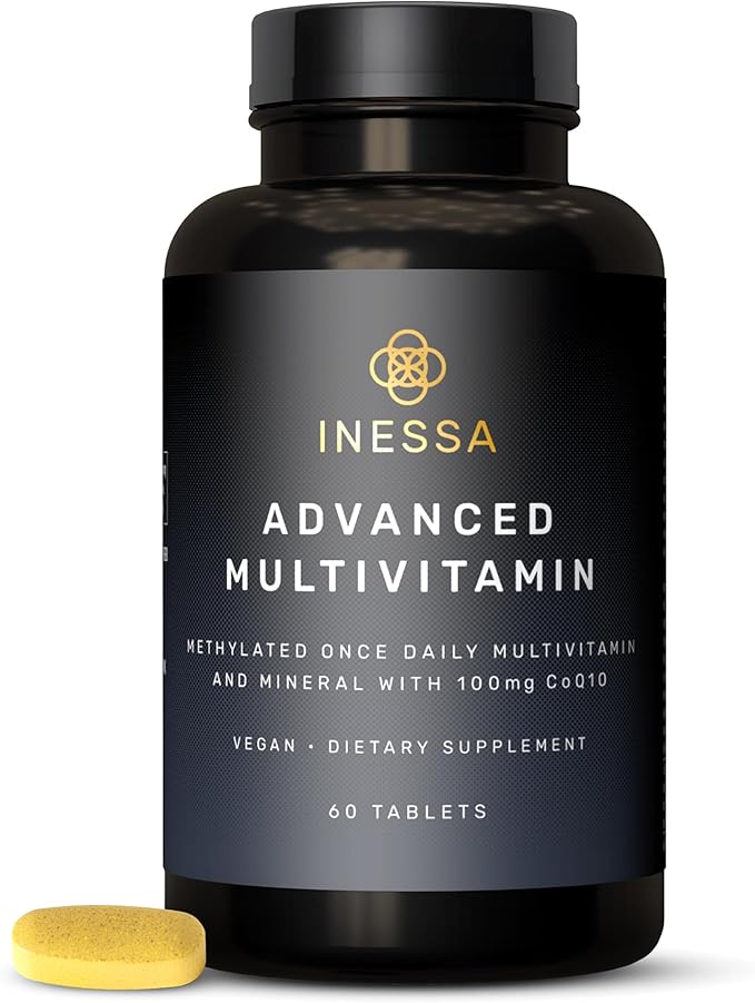 Inessa Methylated Multivitamin for Men and Women - Advanced Natural Daily Mens Multivitamins with CoQ10 100mg Vitamins D3 K2 A B Complex Vitamins Folic Acid &amp Zinc - 60 Vegan Tablets