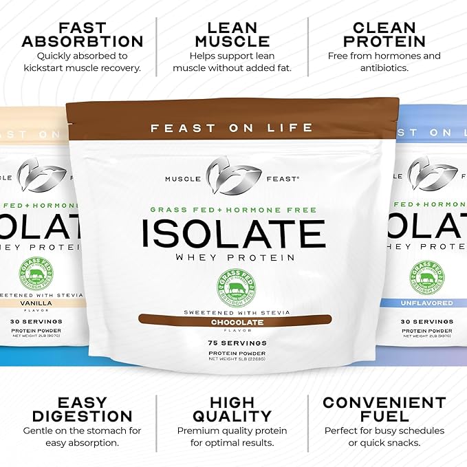 Muscle Feast Grass-Fed Whey Protein Isolate All Natural Hormone Free Pasture Raised Whey Isolate Protein Powder for Men and Women Clean Gluten-Free Delicious Isolate Protein - Raspberry 2lb