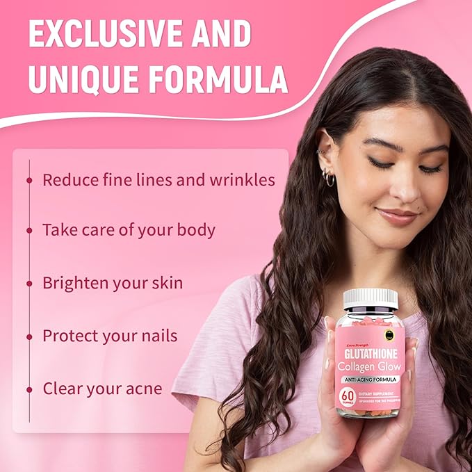 Collagen Peptides Gummies Glutathione Collagen Glow Gummies Korean Collagen Gummies to Rejuvenate Your Skin Support HairNail Health (2PCS)