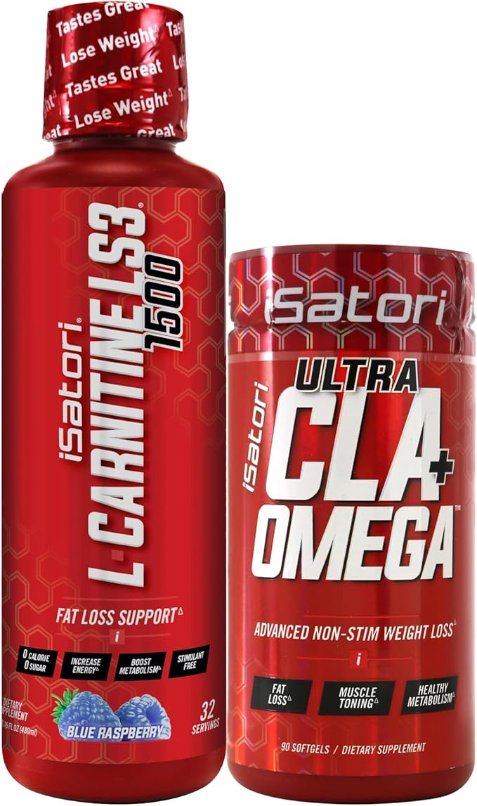 iSatori L-Carnitine LS3 Blue Raspberry 1500mg (32 Servings) Ultra CLA (90 Softgels) Liquid L-Carnitine with Acetyl Omega 3 6 9 Safflower Oil
