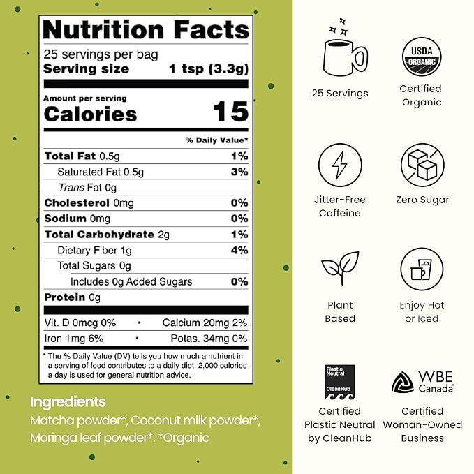 Blume Superfoods Latte - Matcha Powder with Coconut Natural Caffeine L-Theanine All Day Energy &amp Focus Sugar-Free Moringa Vegan Organic Matcha Latte from Shizuoka Japan Green Tea - 25 Serv