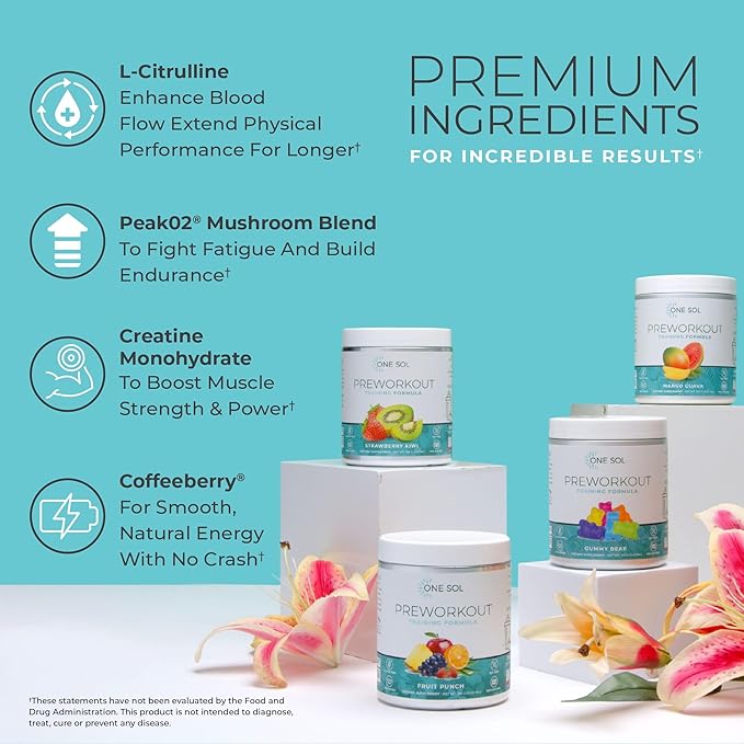 One Sol Creatine &amp Pre-Workout Bundle for Women: Boost Lean Muscle Recovery Energy &amp Focus with Natural Vegan Supplements (Unflavored Creatine &amp Mango Guava Pre-Workout)