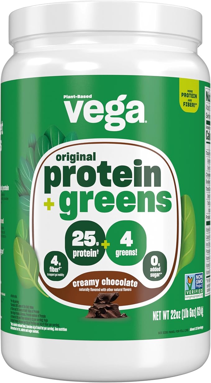 Vega Protein and Greens Protein Powder Chocolate - 20g Plant Based Protein Plus Veggies Vegan Non GMO Pea Protein for Women and Men 1.3 lbs
