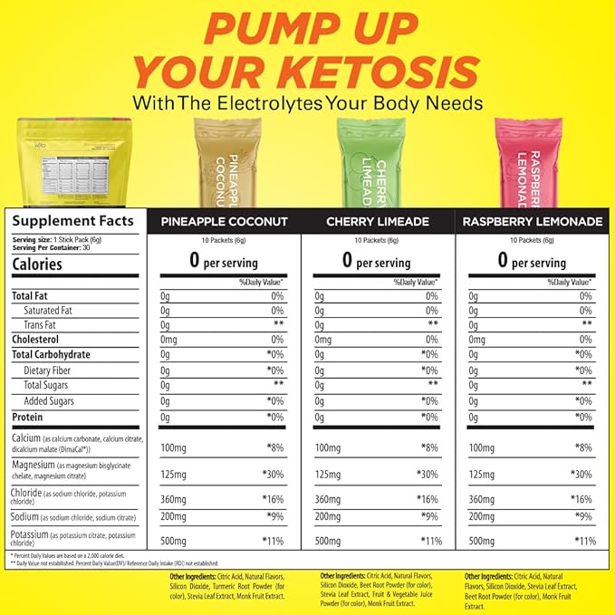 Keto Vitals Tropical Keto Electrolytes Powder No Sugar - Electrolytes with Potassium Magnesium Sodium &amp Calcium - Sugar Free Electrolyte Powder Packets Drink Mix &amp Hydration Powder 30 Serv