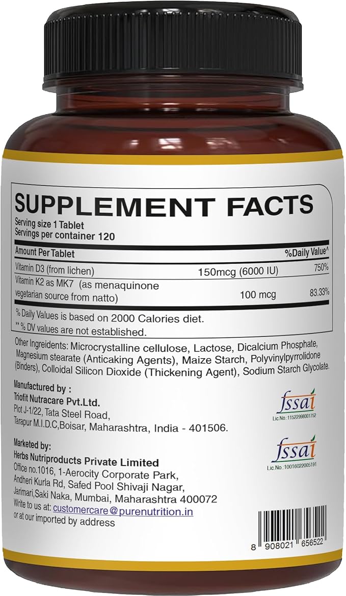 Pure Nutrition Vitamin D3 K2 120 + Ultra Calcium 90 Bundle
