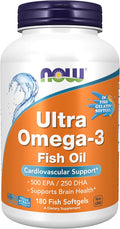 NOW Foods Supplements Ultra Omega-3 500 EPA and 250 DHA Cardiovascular Support* 180-Fish Gelatin Softgels