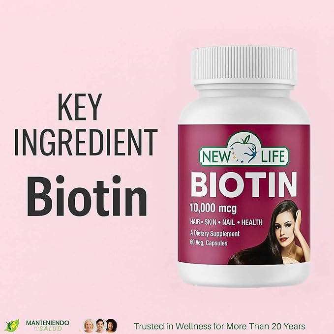 New Life Biotin 10000mg Hair Support 60 Veg Capsules 60 Capsules