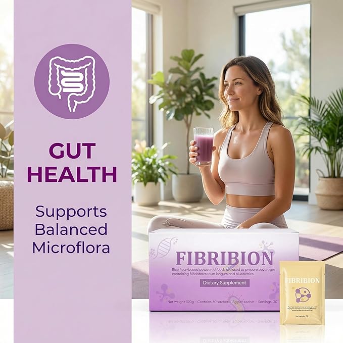 Fibribion Probiotic Powder - Functional dietary fiber powder Rice-Based Drink Mix with Bifidobacterium longum Supports Digestive Balance and Daily Gut Support - 30 Packs (Blueberry Flavor)