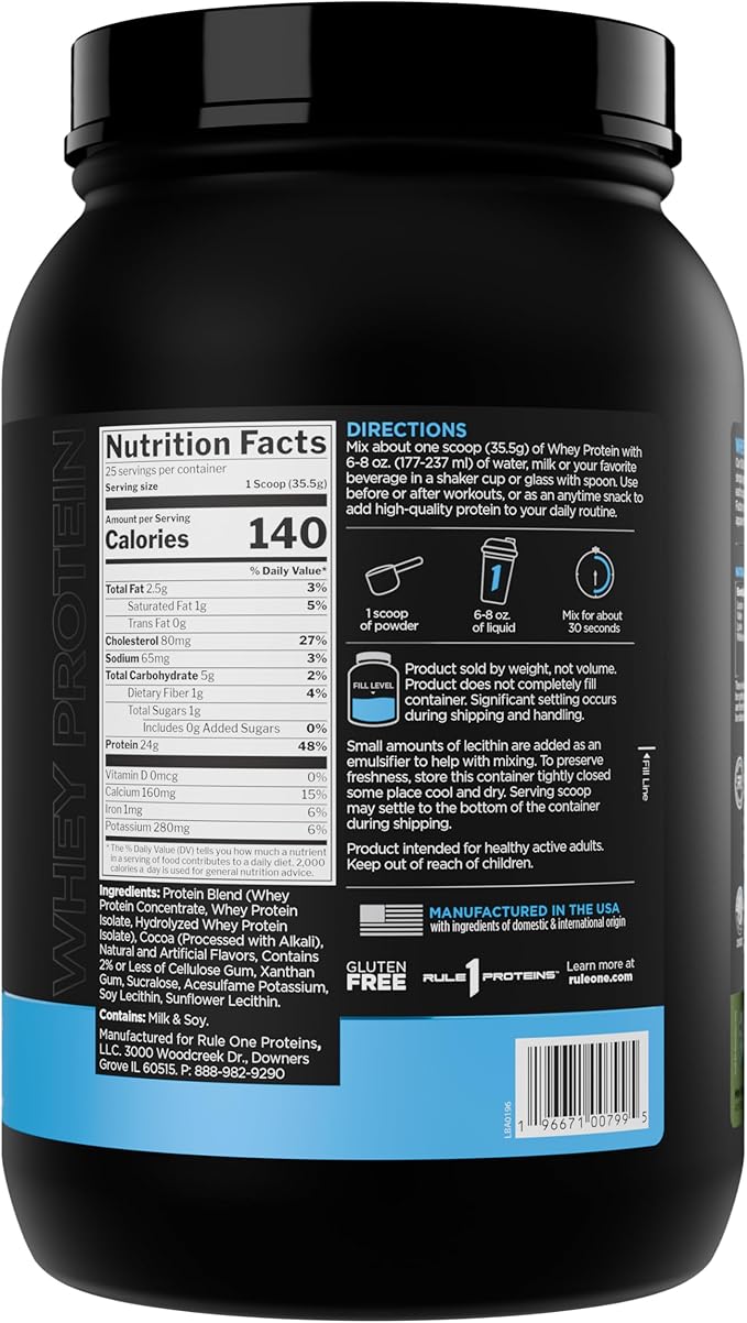 Rule 1 Whey Protein – 24g Fast-Acting Protein from All-Whey Sources with Naturally Occurring EAAs &amp BCAAs for Workout Recovery or Anytime Use (2 Pounds* Mint Chocolate Chip)