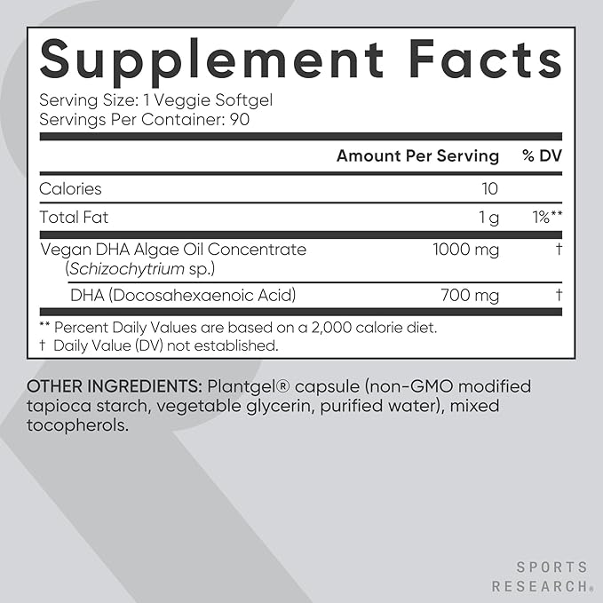 Sports Research® Vegan Supplements Pack - Vegan DHA 700mg Omega-3 + Vitamin D3 K2 5000iu + Magnesium L-Threonate Capsules 2000mg