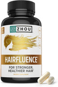 Zhou Hairfluence - Vegan Biotin Supplement for Hair Growth for Men &amp Women Supports Stronger Healthier Hair Nails &amp Glowing Skin with Lustriva &amp B Vitamin Complex - 60 Veggie Capsules