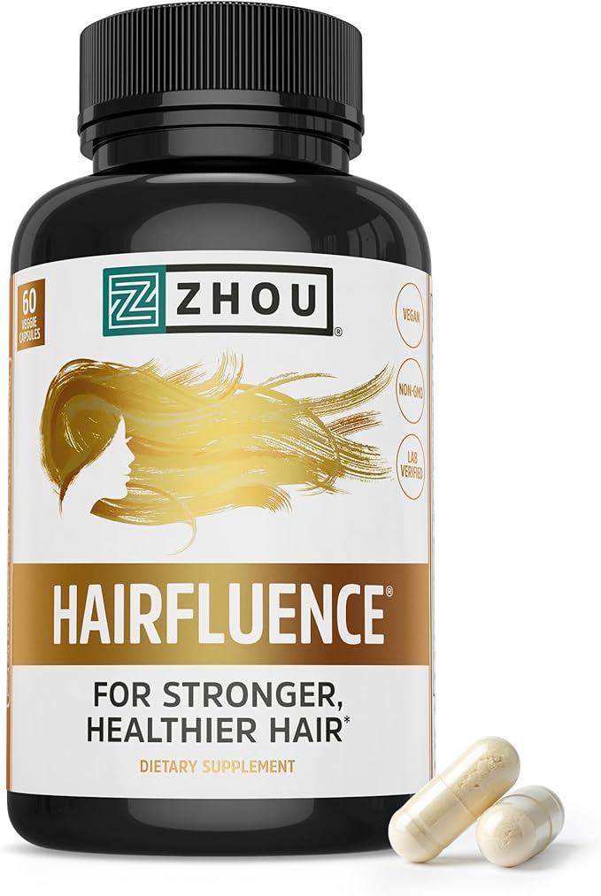 Zhou Hairfluence - Vegan Biotin Supplement for Hair Growth for Men &amp Women Supports Stronger Healthier Hair Nails &amp Glowing Skin with Lustriva &amp B Vitamin Complex - 60 Veggie Capsules