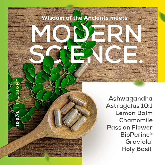 Ideal Infusion Cortisol Blocker and Mood Support: Promotes Relaxation &amp Stress Relief - Overall Wellbeing &amp Serenity Astragalus Root Ashwagandha Passion Flower (60 Servings) Vegan