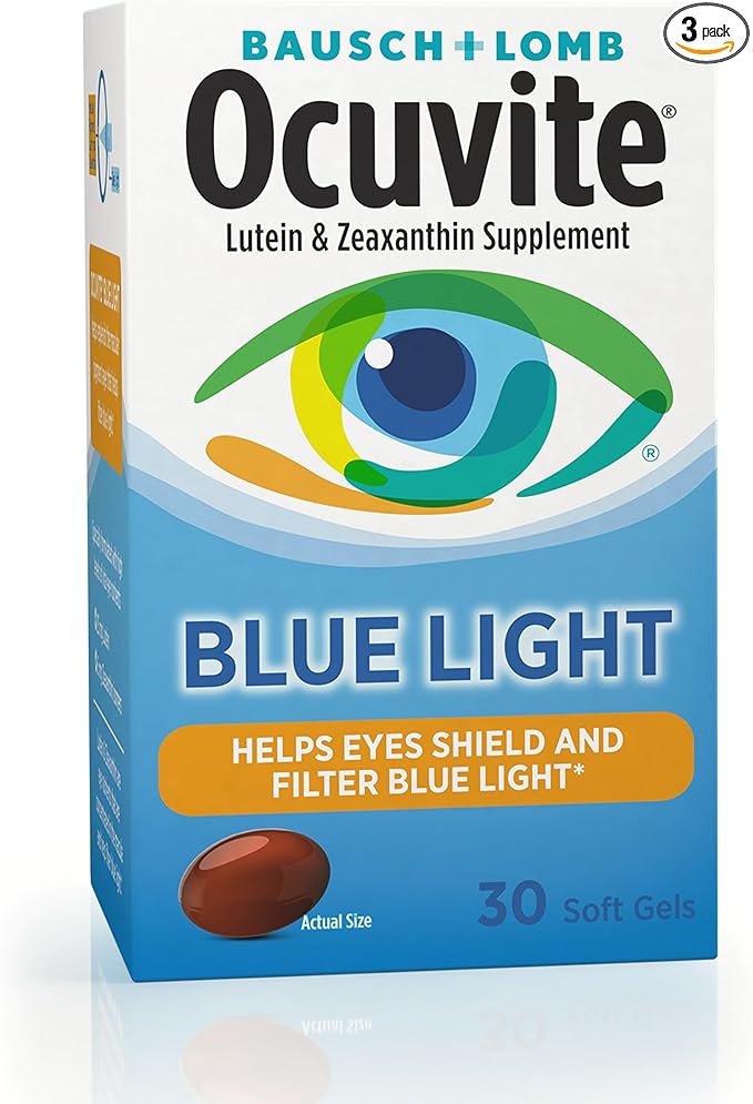 Bausch + Lomb Ocuvite Blue Light Lutein 25mg Lutein &amp Zeaxanthin Supplement 30 Softgels (Pack of 3)