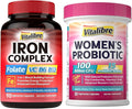 Iron Supplement for Women &amp Men 90Caps &amp Vitalibre Probiotics for Women 100 Billion CFU 15 Strains