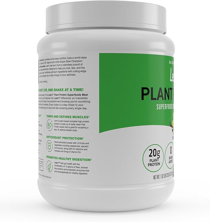 Lean1 Plant Based Protein Powder Meal Replacement Vanilla Flavor Clean Protein 15 Serving