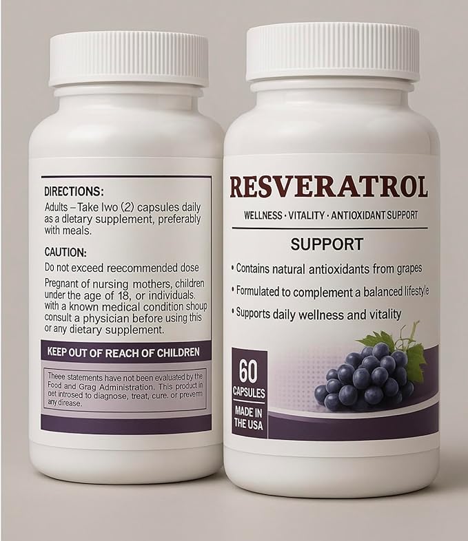 Resveratrol – Wellness Vitality &amp Antioxidant Support – Contains Natural Antioxidants from Grapes – 60 Capsules Dietary Supplement for Daily Wellness and Balanced Lifestyle