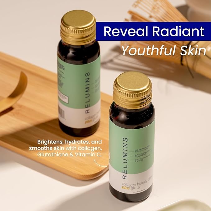 Relumins World's Most Advanced Collagen Drink - 10000mg w/Glutathione &amp Antioxidants | USA's No.1 Liquid Collagen Anti-Aging Spring Glow Essentials | Apple Flavor | Made in USA - 30 Bottles