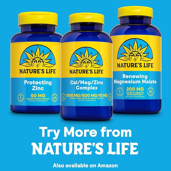 Nature's Life Cal Mag Zinc Complex - Calcium (1000 mg) Magnesium (500 mg) Zinc (15 mg) &amp D3 Supplement Trace Mineral Support for Bones &amp Teeth Vitamin Formula for Men &amp Women - 250 Co