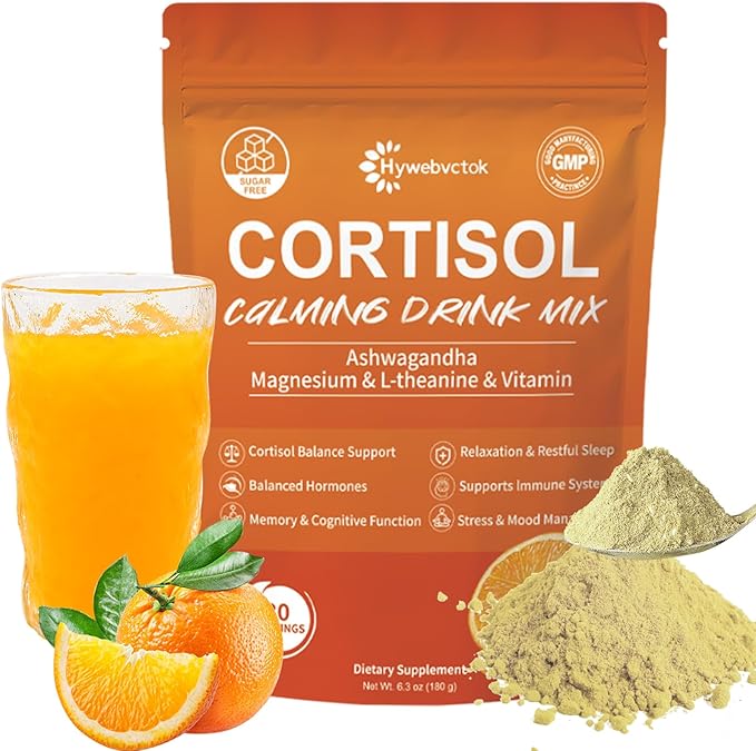Cortisol Drink Powder Sugar Free Natural Cortisol Supplements for Women Menwith Ashwagandha L-Theanine Black Pepper Extract Turmeric Root Relaxation FocusMental Clarity6.3 OZ