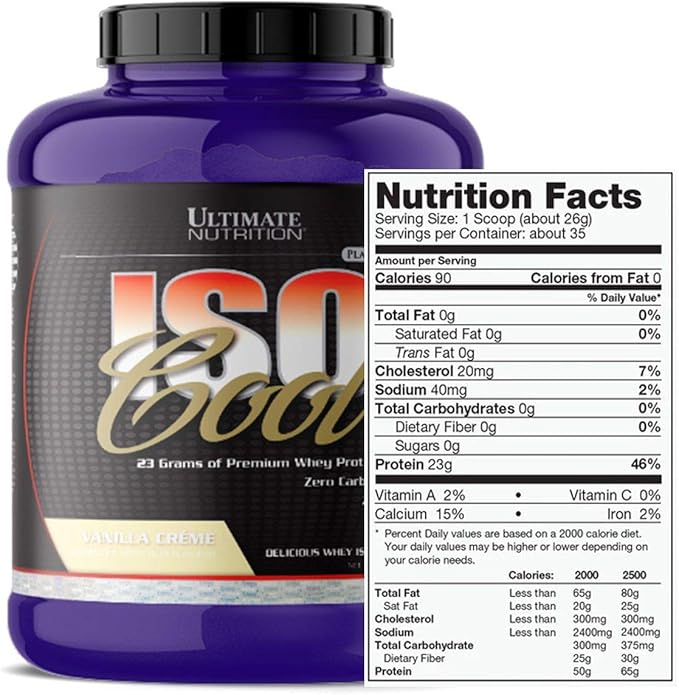 Ultimate Nutrition ISO Cool Pure Whey Protein Isolate Powder - Keto Friendly - 0 Carb 0 Fat 0 Sugar - 23 Grams of Protein Per Serving 5 Pounds Peach Parfait