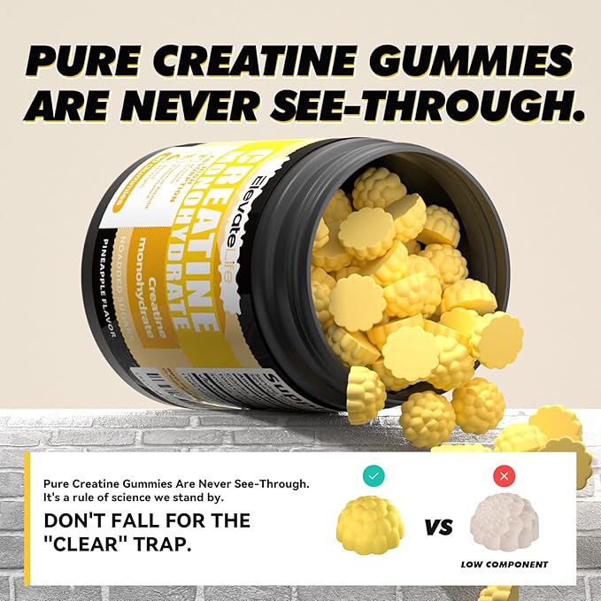 ElevateLife NSF Certified Creatine Monohydrate Gummies 5000mg for Men &amp Women Chewables Creatine Monohydrate for Muscle Strength Muscle Builder Energy Boost Pre-Workout Supplement-90 Pineapple