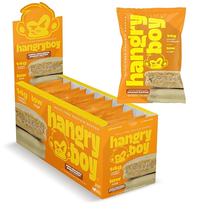Hangryboy Protein Cookie Sandwich – 14g High Protein Gluten‑Free GMO‑Free Cookies - Perfect on The Go Protein Snack White Chocolate Peanut Butter 12‑Count Box
