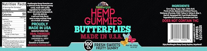 Hemp Gummies Edibles-Delicious Butterflies Gummy Bears-Fresh Fruity Flavors-Natural Candy Peace and Relaxation-for Sleep Calm Relax-Made in USA-100 Count