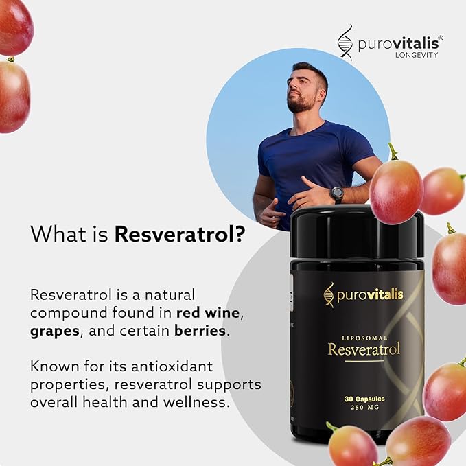 PUROVITALIS Liposomal Resveratrol 250mg 30 Servings (30 Vegan Capsules) High Purity Trans-resveratrol Antioxidant Supplement