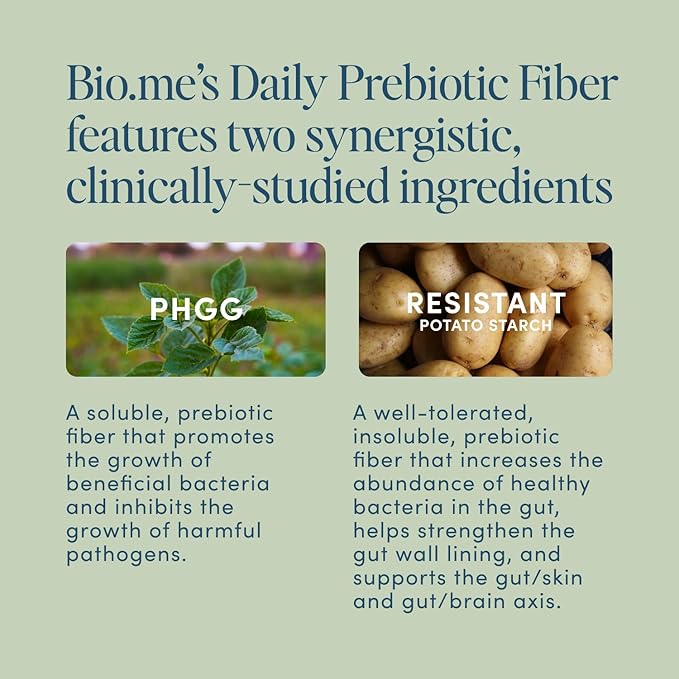 Bio.me Daily Prebiotic Fiber Powder Unflavored - 7g Per Serving - Soluble &amp Insoluble Fiber Supplement Powder for Women &amp Men - Digestive Health &amp Gut Health - GLP-1 Friendly Sugar Free -