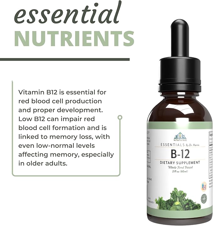 Optimal Health Systems Essential B-12 Drops | Whole Food B-12 for Energy Red Blood Cell &amp Cognitive Support | Potent Vegetarian Gluten Free Non-GMO – 60 mL
