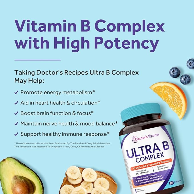 Doctor’s Recipes Multi Collagen Peptides Powder + Ultra Vitamin B Complex Bundle Grass-Fed Hydrolyzed Protein Types I II III V X Unflavored Easy-to-Dissolve Collagen All 8 Essential B Vitamins with