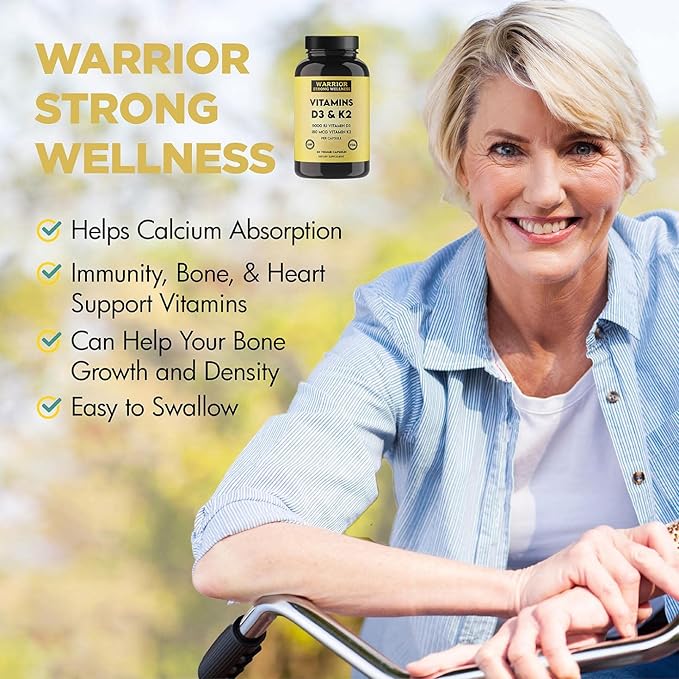 Vitamin D3 and K2 Supplement - 5000IU Vitamin D3 and 180MCG Vitamin K2 Supplement - Immune Heart Health - 2 Month-Supply 60 Veggie Capsules