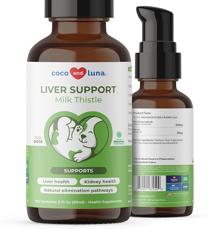 Milk Thistle for Dogs - Liver and Kidney Support - Hepatic Support with EPA &amp DHA - Detox - Liver Supplement with Choline and L-Arginine (Liquid for Dogs)