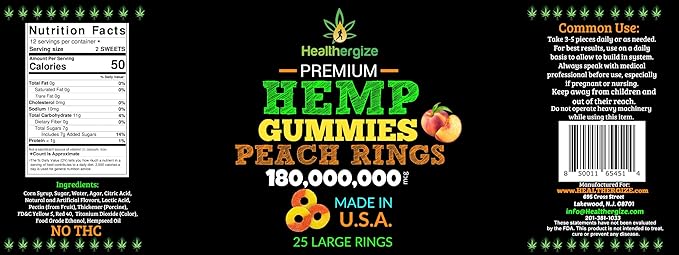 3PACK Hemp Gummies Hemp Oil Fresh Peach Rings Hemp Gummy Candy-for Sleep Calm Peace and Chill-Natural Edibles Party-Made in USA