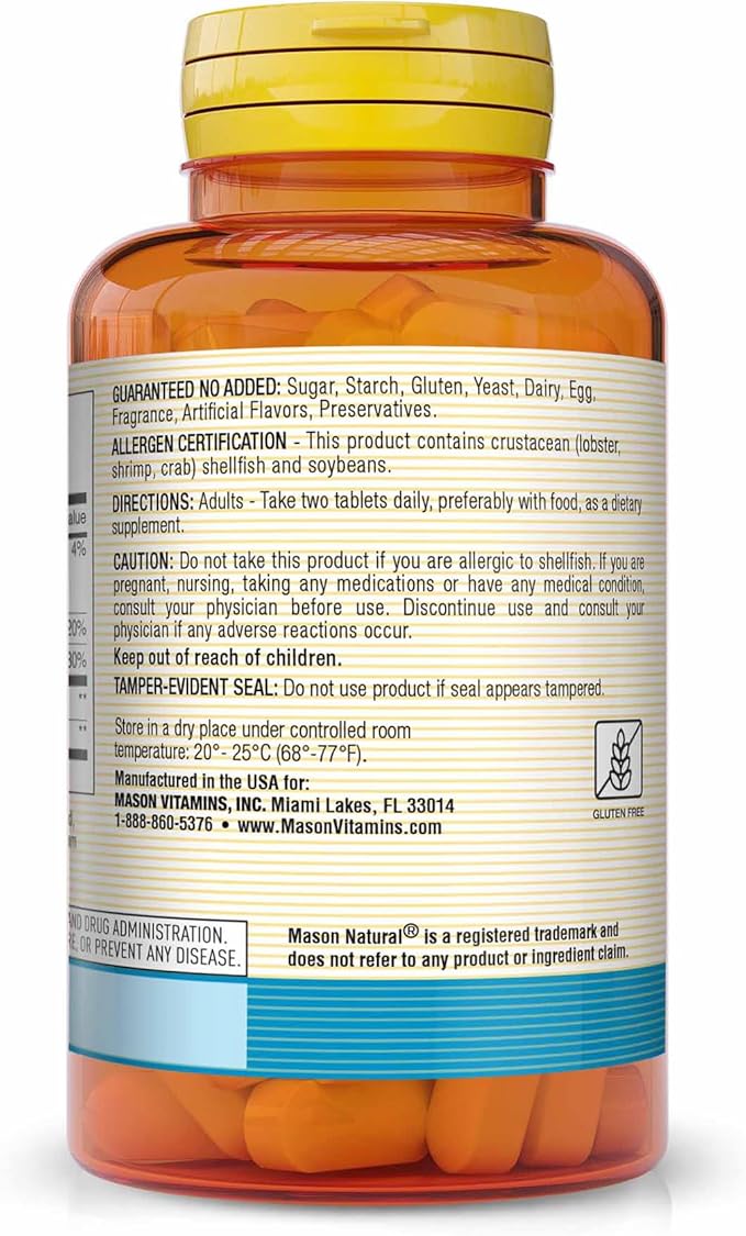 MASON NATURAL Glucosamine Chondroitin 1500/1200 2 Per Day with Vitamin C - Supports Joint Health Improved Flexibility and Mobility* 90 Capsules