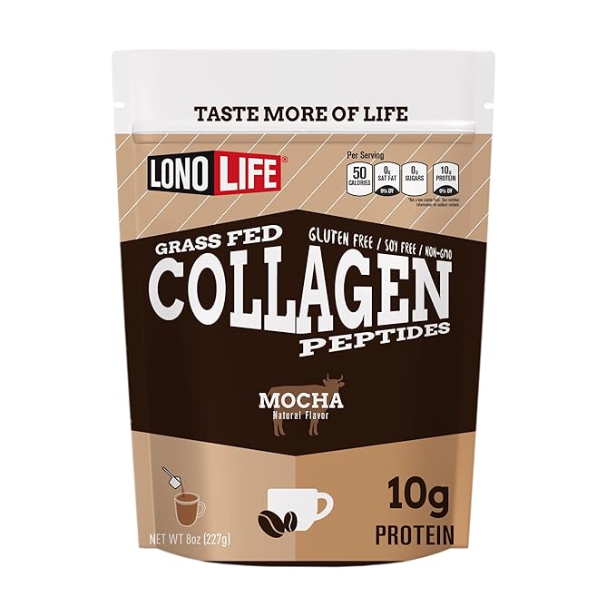 LonoLife - Mocha Collagen Peptides with 10g Protein Paleo and Keto Friendly 8-Ounce Bulk Container - Packaging May Vary
