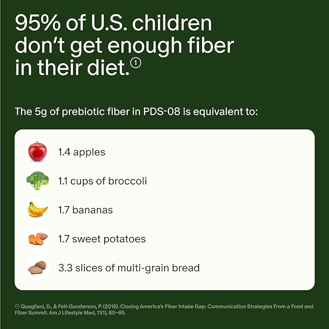 Seed PDS-08 Pediatric Daily Synbiotic - Fiber-Based Prebiotic &amp Probiotic for Kids - Digestive Health Regularity Constipation Relief - Ages 3-17 - Vegan and Shelf-Stable - 30 Sachets (30-Day Sup