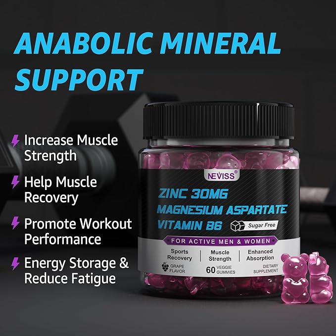 NEVISS Magnesium Gummies with Turmeric 300mg + Zinc and Magnesium Supplement with Vitamin B6 B12 D3 Turmeric