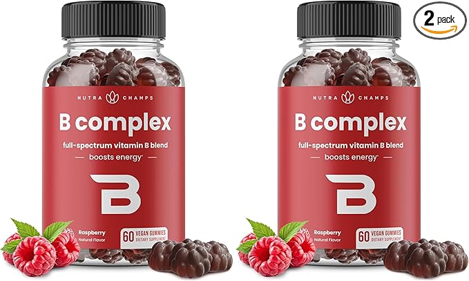 NutraChamps Vitamin B Complex Gummies Vitamin B Gummies Boosts Energy B Complex Vitamins B1 B2 (Riboflavin) B3 (Niacin) B5 B6 B7 (Biotin) B9 (Folic Acid) Methyl B12 (Pack of 2)