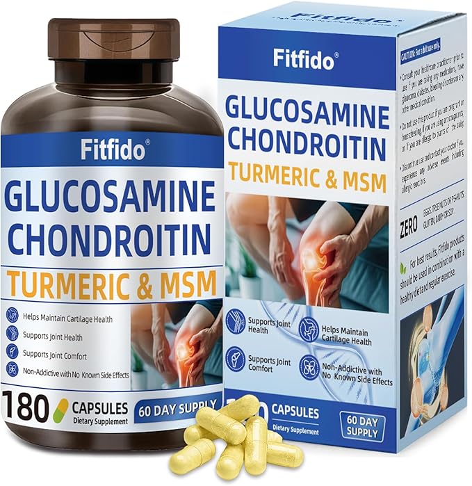 Glucosamine Chondroitin MSM and Turmeric Supplement - Used for Cartilage &amp Joint Health &amp Flexibility - for Women &amp Men - Non-GMO Gluten Free 180 Capsules