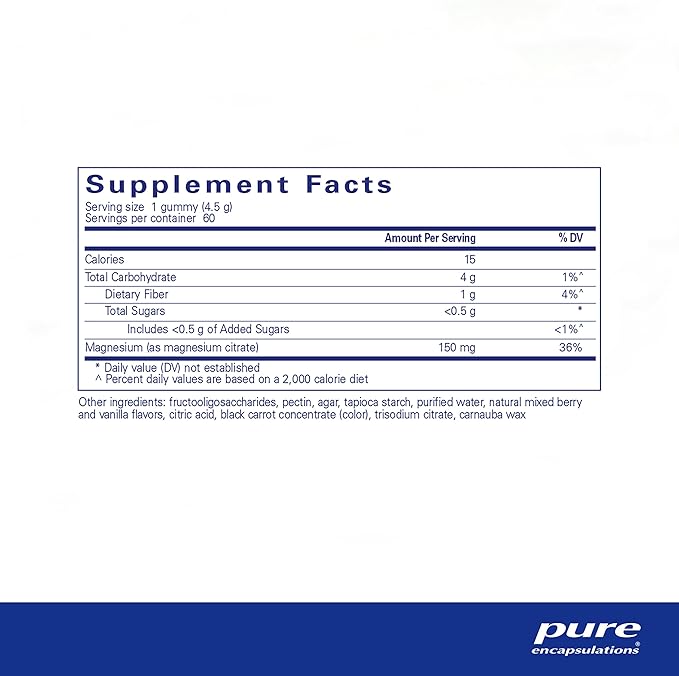 Pure Encapsulations Magnesium Gummy - Magnesium Citrate - Supports Heart Health &amp Relaxation* - for Children &amp Adults - Vegan &amp &lt0.5g Sugar per Gummy - 60 Gummies