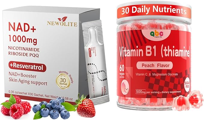 Vitamin B1 Gummies 300mg for Adults &amp KidsChewable Thiamine B1 Supplement with 150mg NAD+Liquid Supplement 1000mg