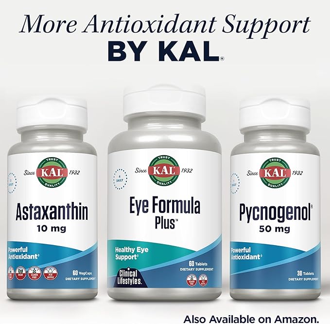 KAL Eye Formula Plus Eye Care and Vision Supplements for Adults with Eye Vitamins Lutein and Zeaxanthin Plus Bilberry Extract Goji and Blueberry Extract 60-Day Guarantee 15 Servings 60 Tablets