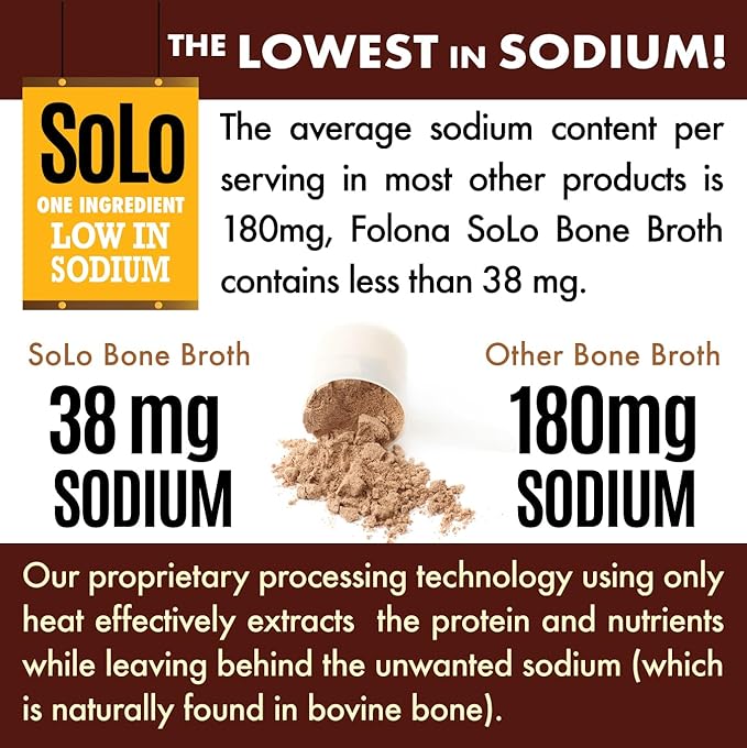 Solo Bone Broth Protein Collagen Powder Low Sodium 16g Hydrolyzed Collagen Type I &amp III for Healthy Skin Nails Hair Joints &amp Digestion Grass Fed 1 lb (Canister - Net Wt. 1 lb. Powder)
