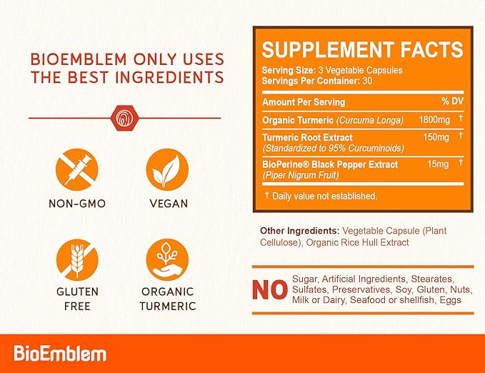 BioEmblem Turmeric Curcumin Supplement with BioPerine and Vitamin B-Complex