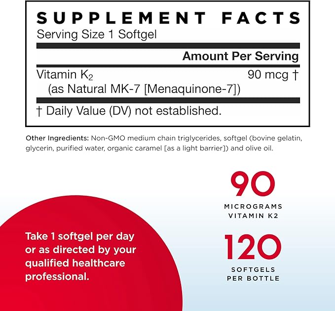 Jarrow Formulas MK-7 90 mcg - 120 Softgels Pack of 2 - Superior Vitamin K Product for Building Strong Bones - Supports Heart &amp Cardiovascular Health - 240 Total Servings